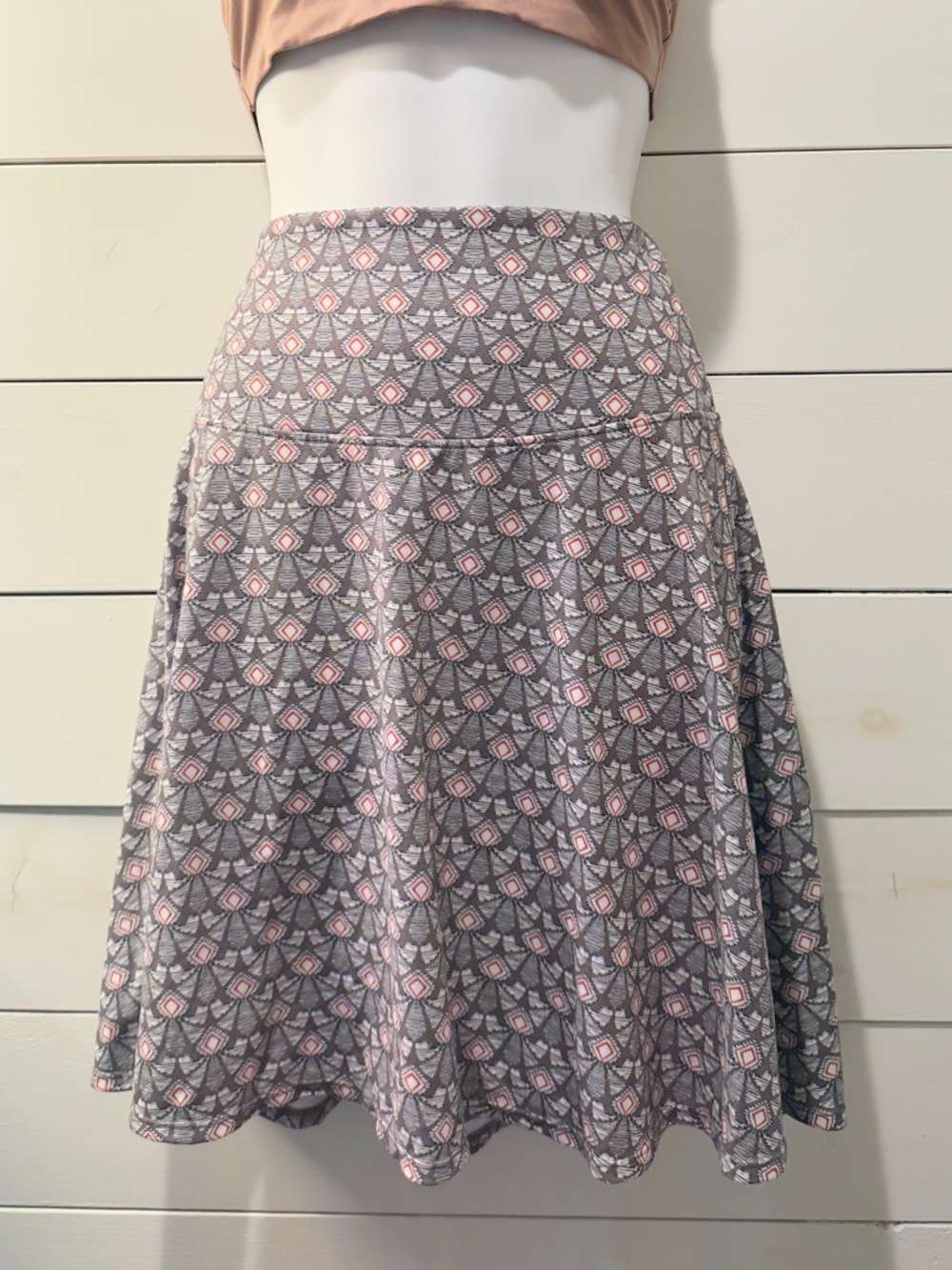 Prana Taupe and Orange Patterned Skater Skirt